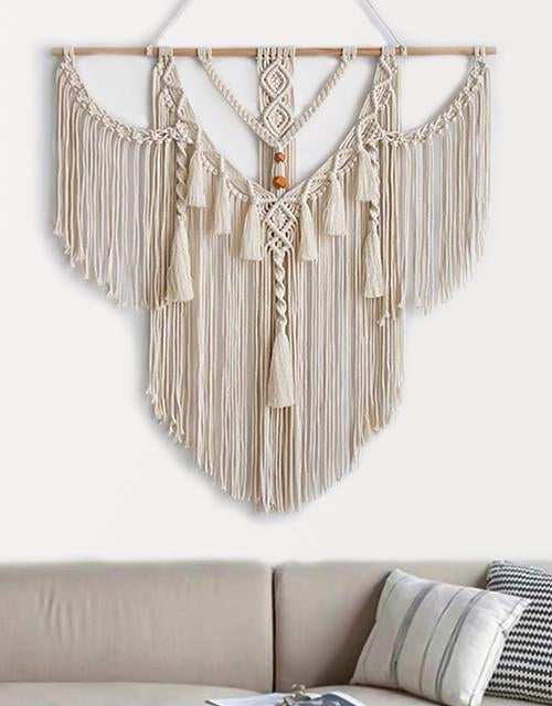 Boho Makramee Wandbehang 150cm - Handgewebte Blätter Deko Mit Holzperlen