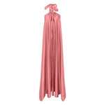 Langes Satin-Kleid, Frau, rosa Chic