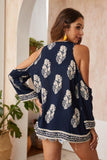 Boho Bluse Unbedeckte Schultern Blau