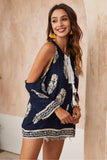 Boho Bluse Unbedeckte Schultern Blau