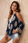 Boho Bluse Unbedeckte Schultern Blau