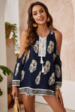 Boho Bluse Unbedeckte Schultern Blau