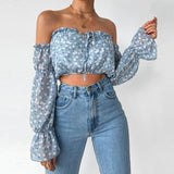 Boho Crop Top Blaue Blumenmuster