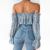 Boho Crop Top Blaue Blumenmuster