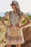 Boho Kleid Kurz Gelb Hippie