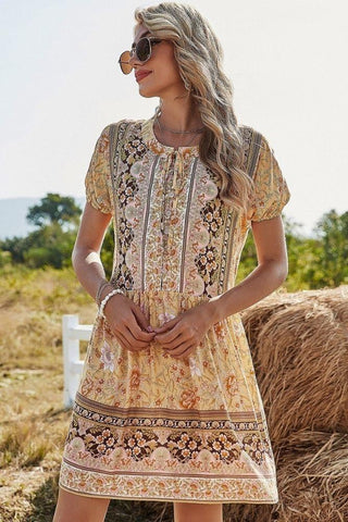 Boho Kleid Kurz Gelb Hippie