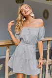 Boho Kleid Kurz Gestreiftes mit Knöpfen