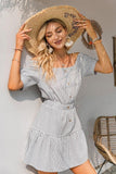 Boho Kleid Kurz Gestreiftes mit Knöpfen