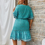 Boho Kleid Kurz Türkis Plus Size