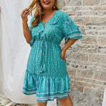 Boho Kleid Kurz Türkis Plus Size