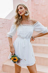 Boho Kleid Kurz Weißes Blumenstickereien