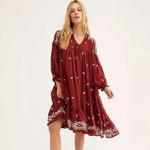 Boho Kleid Kurz mit Langen Ärmeln