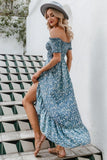 Maxikleid Boho Blau Geblümtes