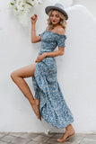 Maxikleid Boho Blau Geblümtes