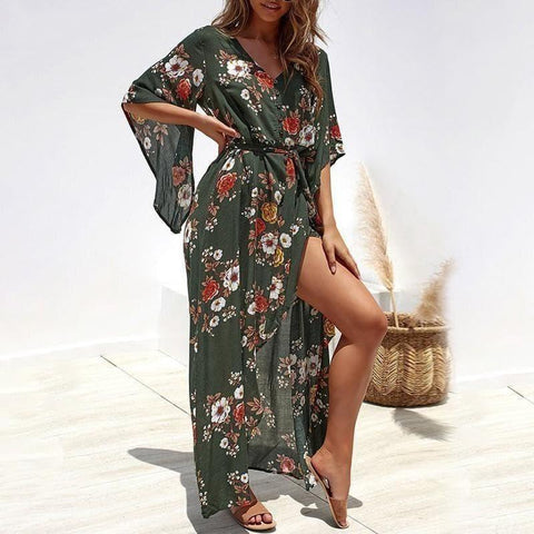 Maxikleid Boho Grün Blumen