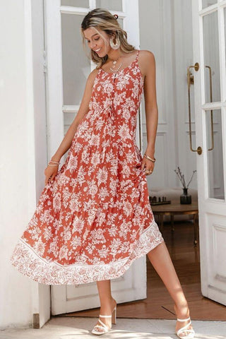 Maxikleid Boho Rotes mit Blumen