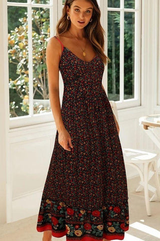 Maxikleid Boho Schwarzes Geblümtes