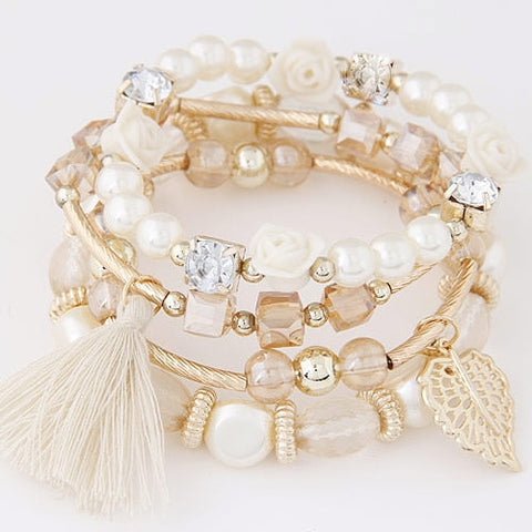 Pulsera Estilo Bohemio con Perlas Blancas